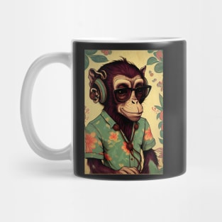 Chimp wearing headphones, glasses, and hawaiian shirt Mug